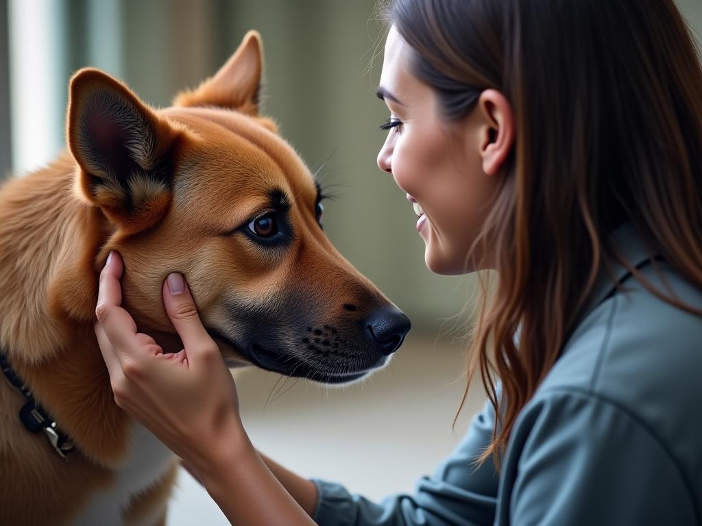 Trainer working closely with a reactive dog in a calm setting.