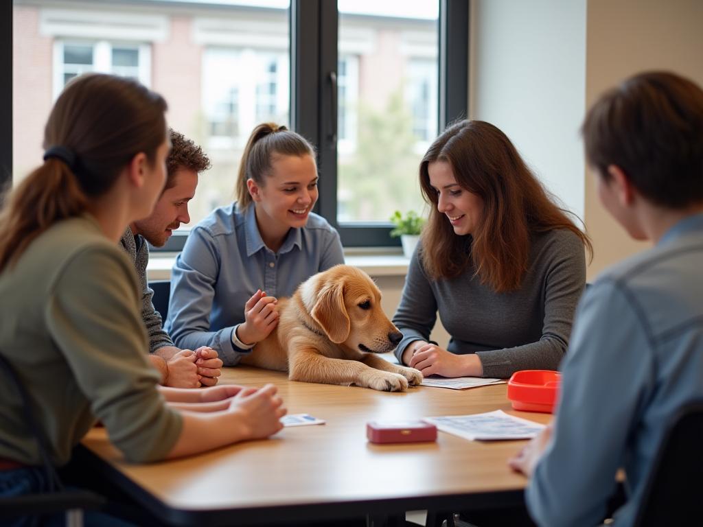 Pet owners engaged in a first aid presentation.